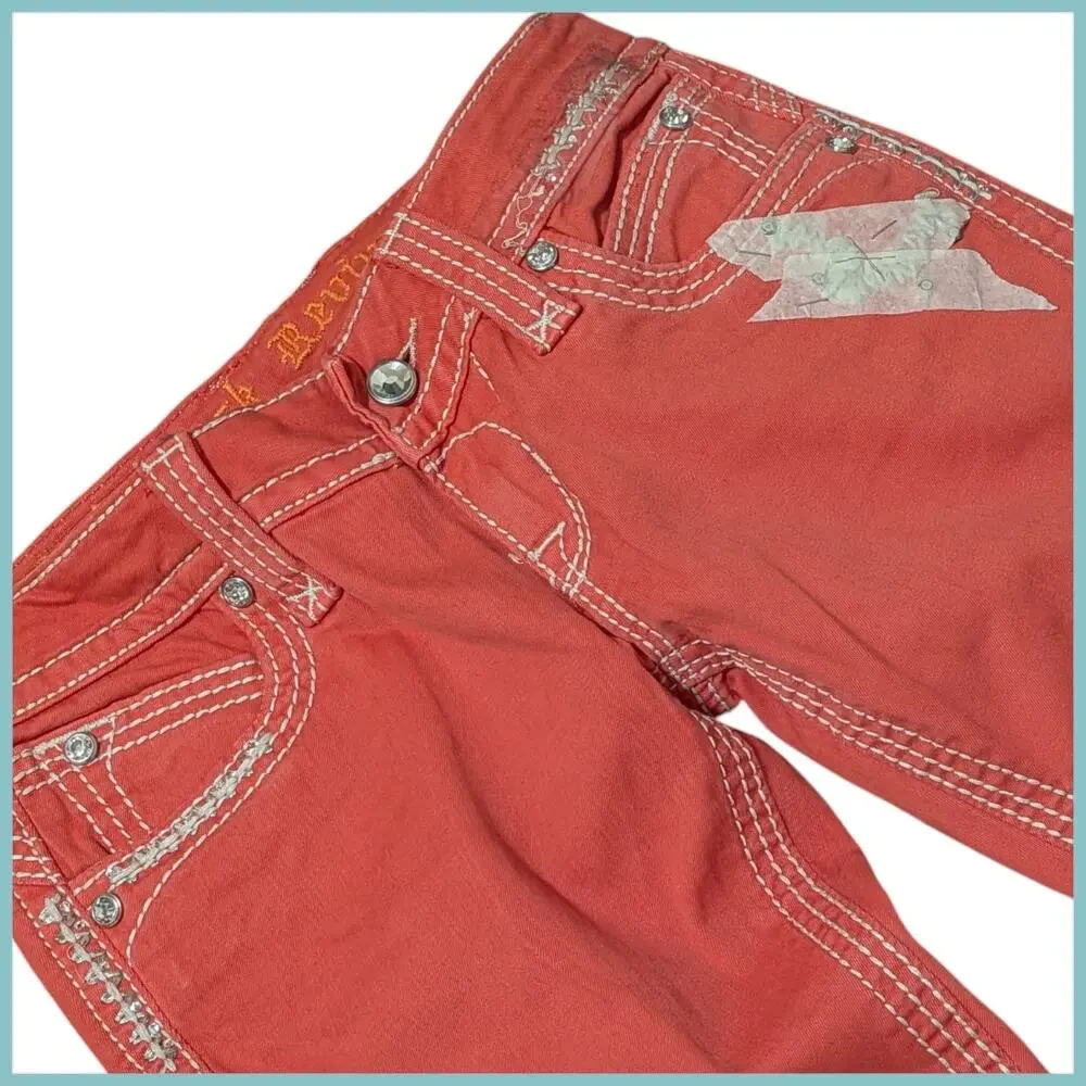 ROCK REVIVAL Scarlett Low Rise Rhinestone Flap Pocket Capri Women's 26 Y2K Bling